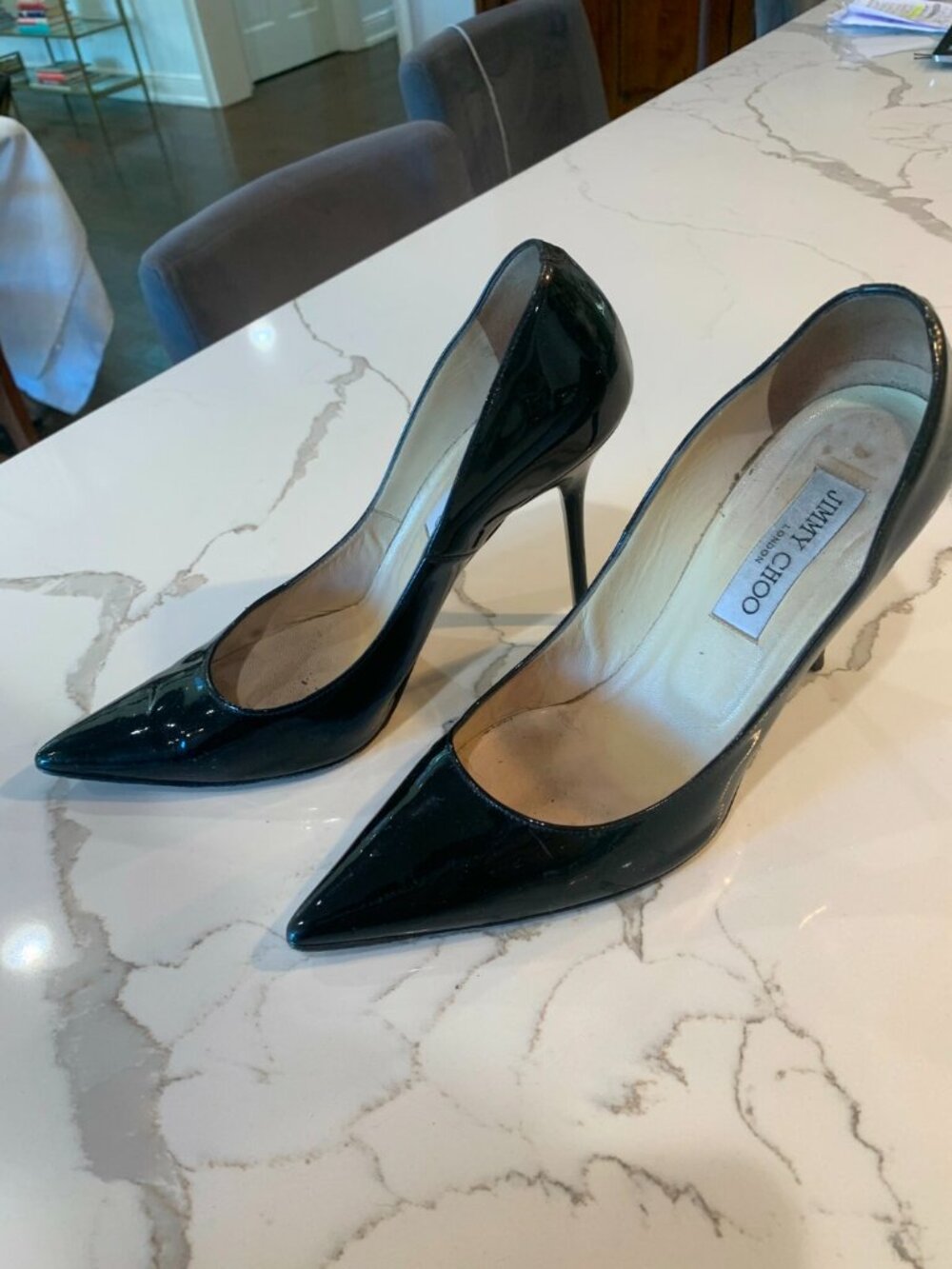 Jimmy Choo Abel Pumps Black Patent Leather Pointed Toe Heel - Picture 4 of 7